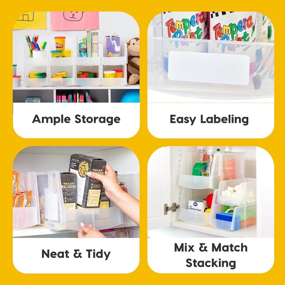 Clear Plastic Stackable Storage Bins, Large- 8 Pack, Open Front Fridge Pantry...