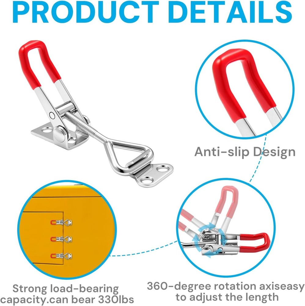 6 Pack Toggle Latch Clamp 4001, Adjustable Quick Release Pull Latches, Red