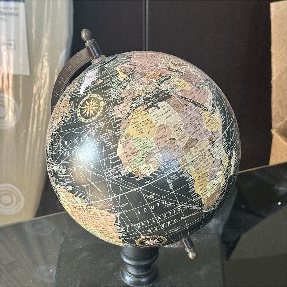 Decorative Tabletop Globe Multicolor Wood Base Rotating Medium with Drawer
