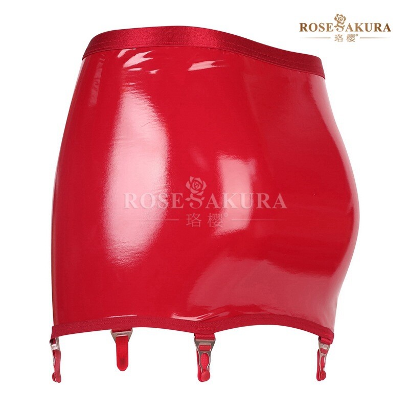 Glossy Shiny Patent Leather Package Hip Skirt with 4 Garter Belts Claws 8316