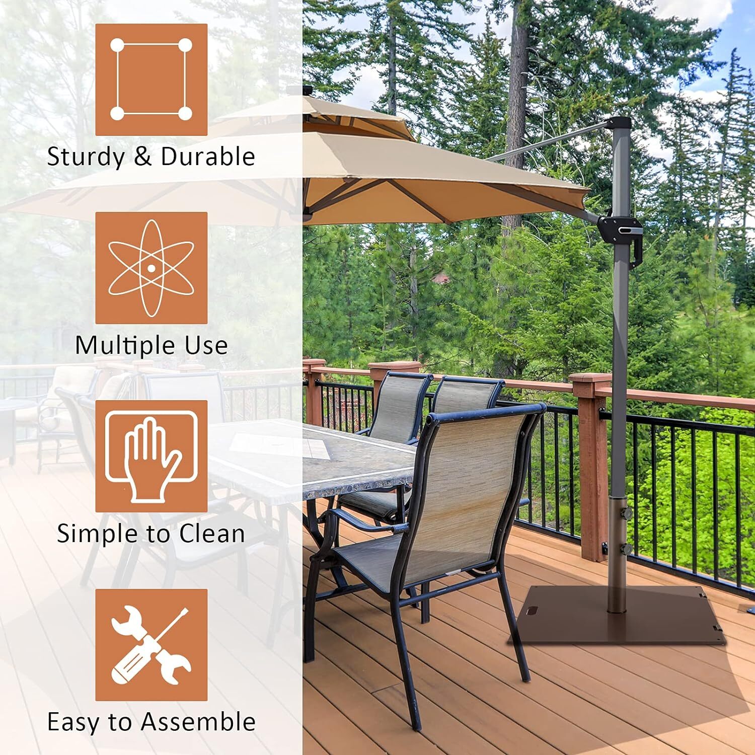 50LBS Portable Outdoor Umbrella Base Stand 24 Inches Square Base Holder