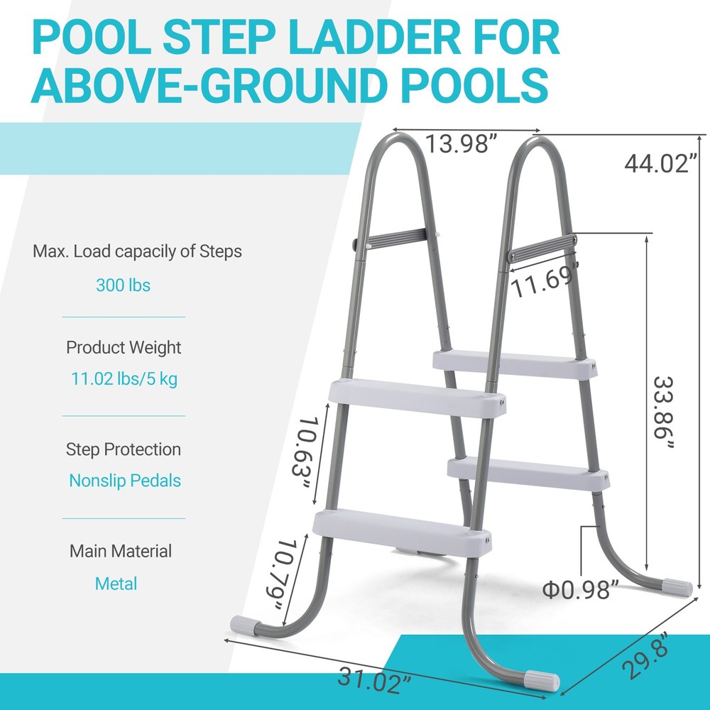 2 Steps 33in Pool Ladder Iron Grey Frame + White Steps NEW ---