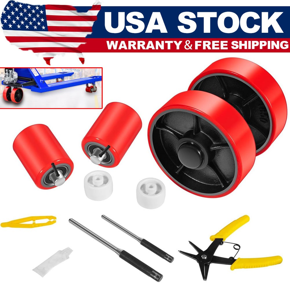 Pallet Jack Full Replacement Kit Steering Wheels 7"x2" Front Load Roller 3"x3.75