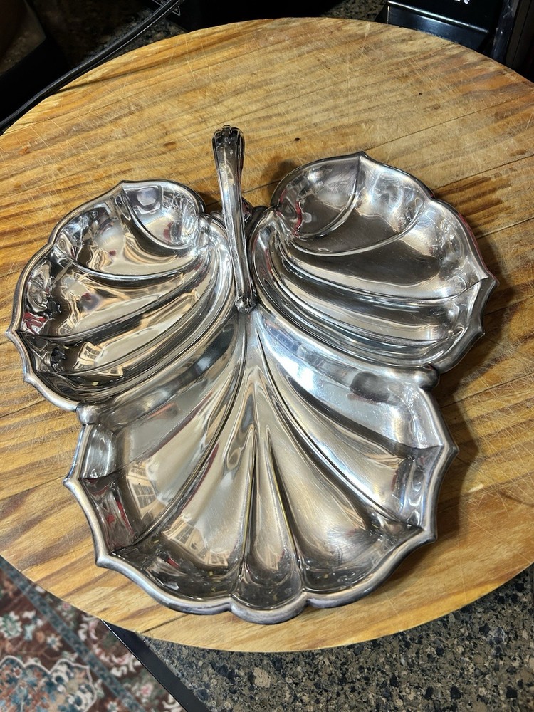 Leaf Styled Silver Plate Serving Tray From An Identified Maker ￼
