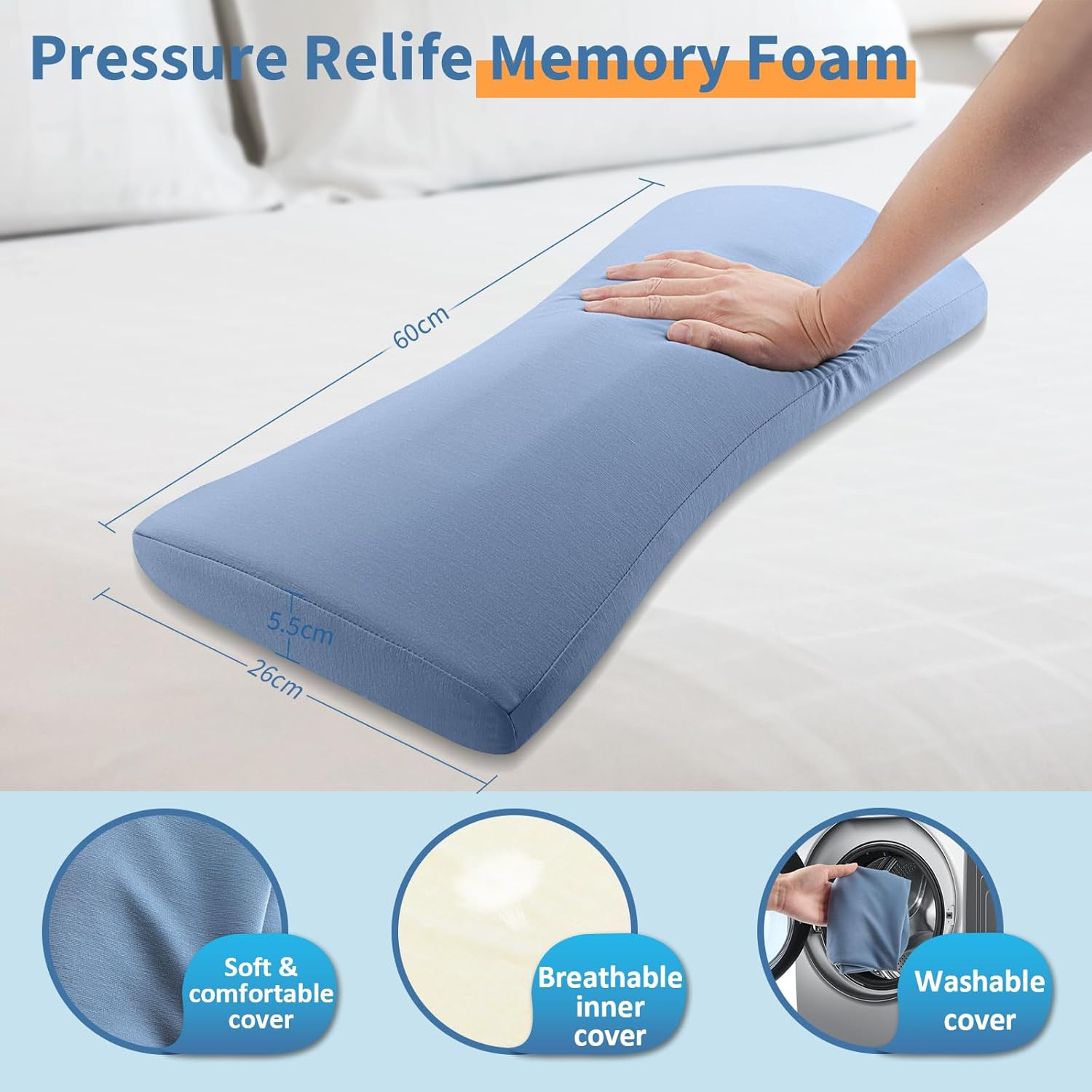 Lumbar Support Pillow for Bed: Memory Foam Lower Back Pain Relief Pillow for Sle