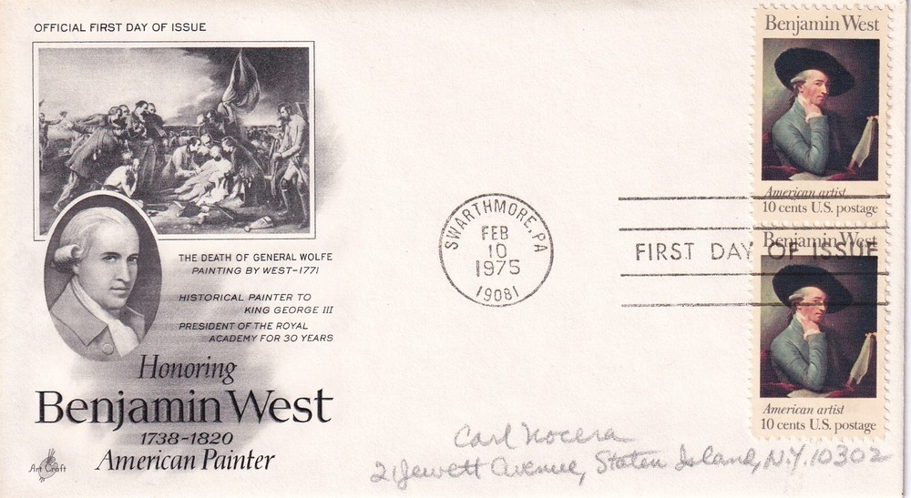 STAMP US SCOTT 1553 "Benjamin West" 10 CENT 1975 PAIR FDC - F
