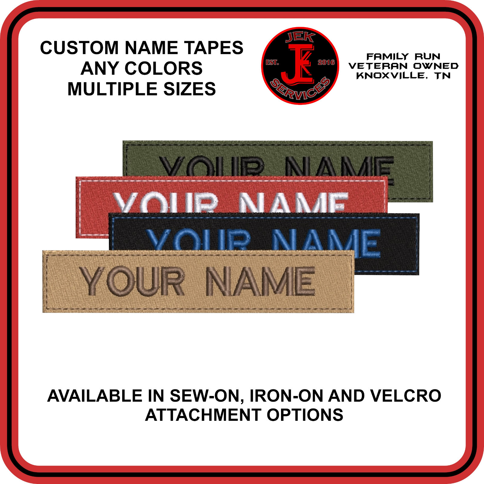 Custom Made Embroidered Name Tapes (3, 4, or 5 Inch X 1 or 2 Inch) 2 Lines