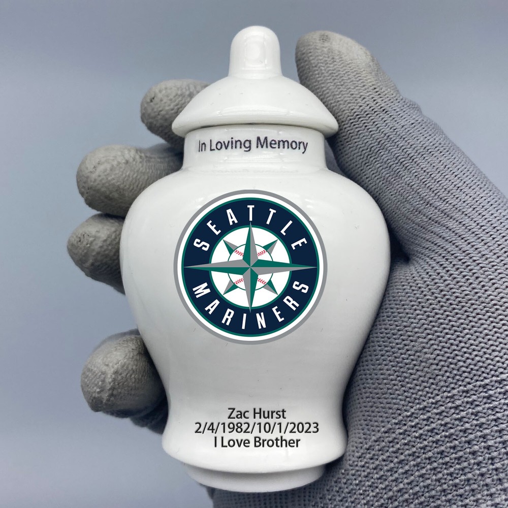 Ceramic Baseball Urn – Seattle Mariners Theme, Custom Text & Number