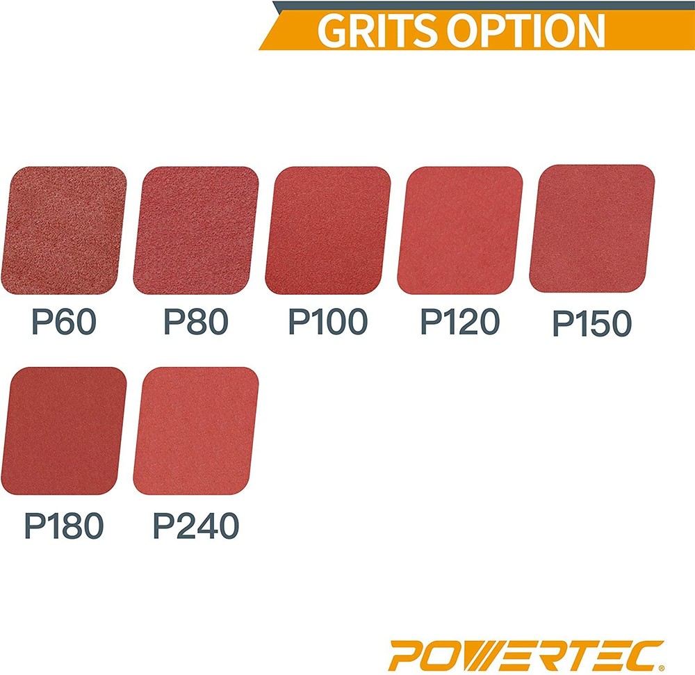 POWERTEC 4R13506-50PK A/O Hook & Loop Sander Abrasive Sheet Replacements, 60Grit