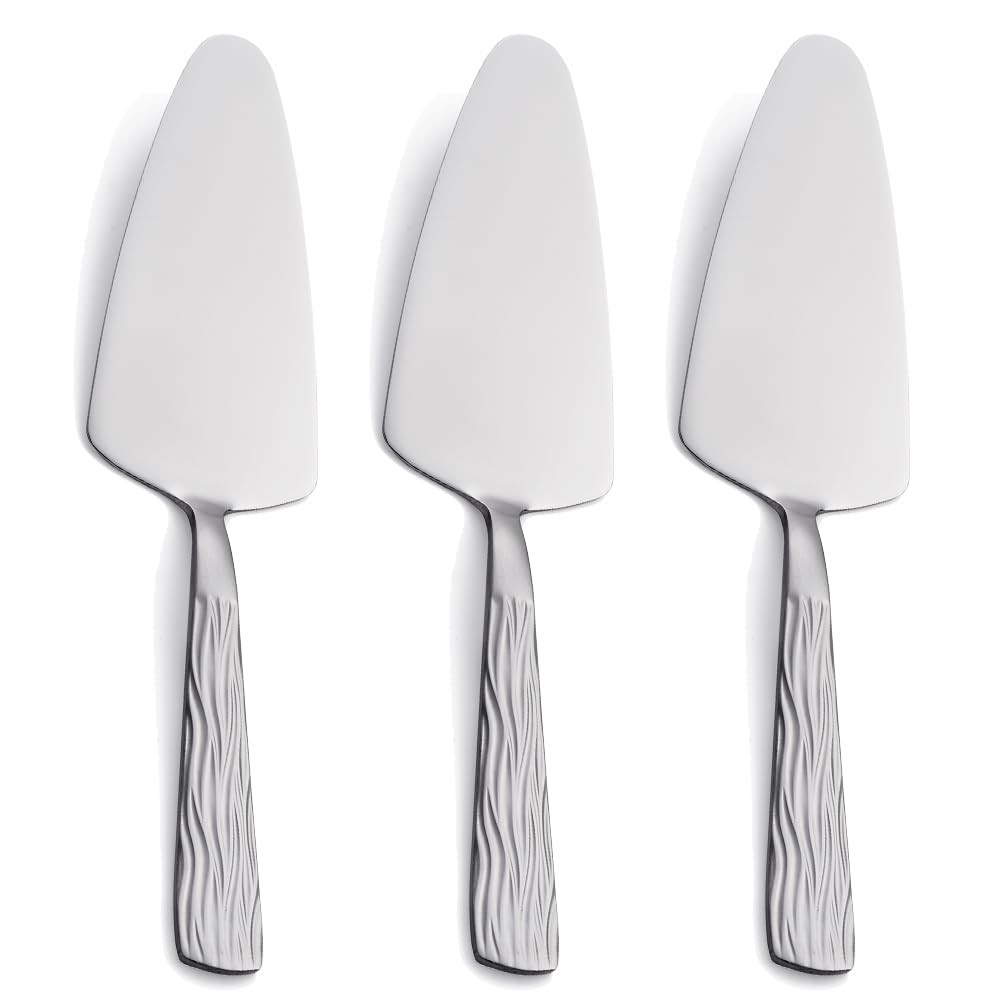 Seeshine Silver Cake Server, 9.3-inch Stainless Wave Pattern Handle,