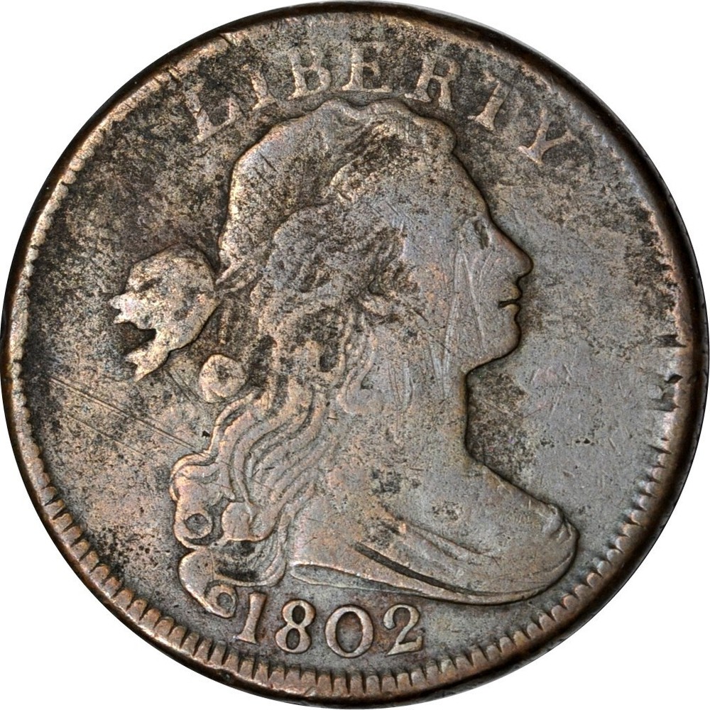 1802 1C Stemless Sheldon-241 Draped Bust Large Cent Fine K16348