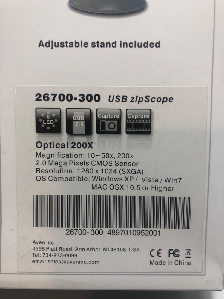 Aven 26700-300 ZipScope USB Digital Microscope with 2 Mega-Pixel 10x-50x Optical