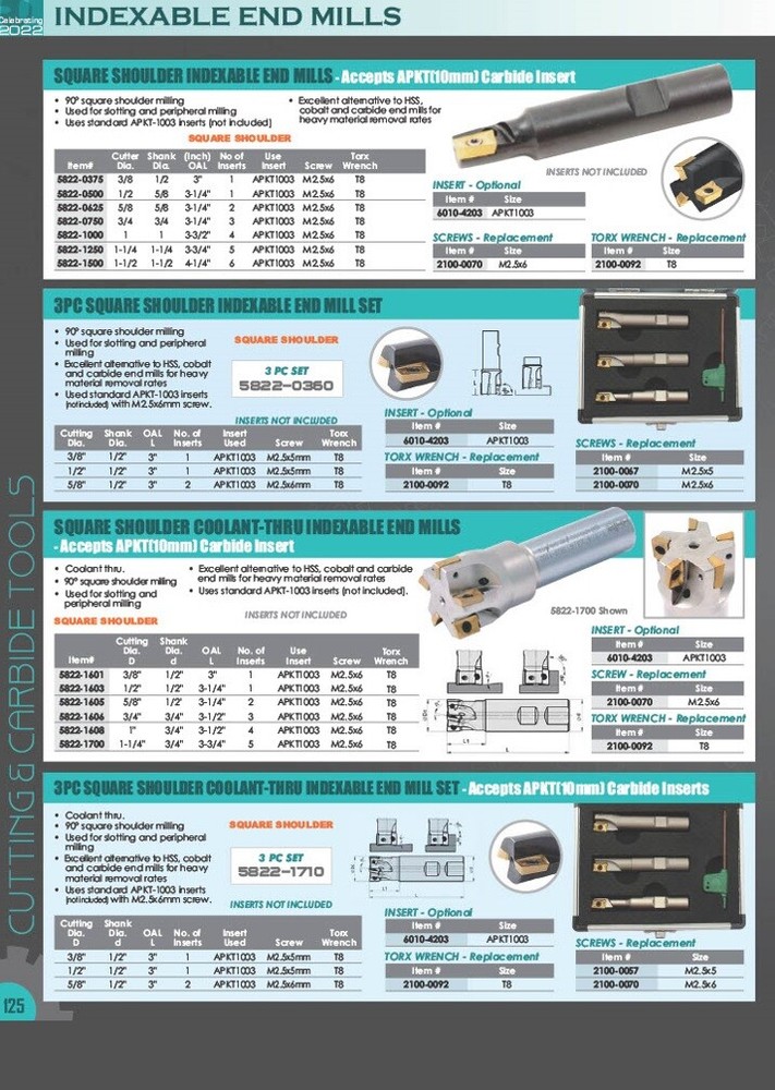 1" R8 INDEXABLE END MILL (1006-0005)