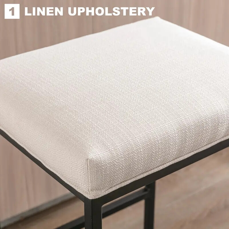 White Linen Counter Height Bar Stools, Backless Upholstered for Kitchen/Bar Pub