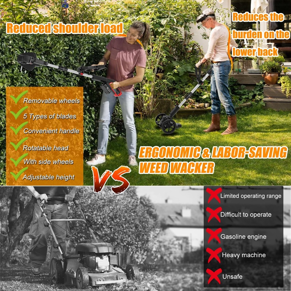 Electric Cordless Weed Wacker Eater Battery Powered, Stringless Weed Trimmer ...