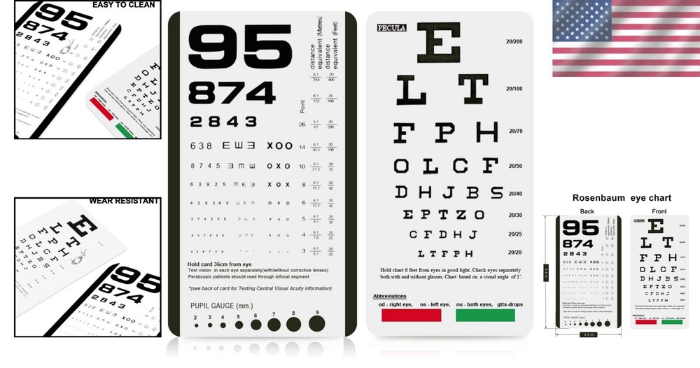 2-in-1 Snellen & Rosenbaum Pocket Eye Chart - Compact Vision Testing Solution