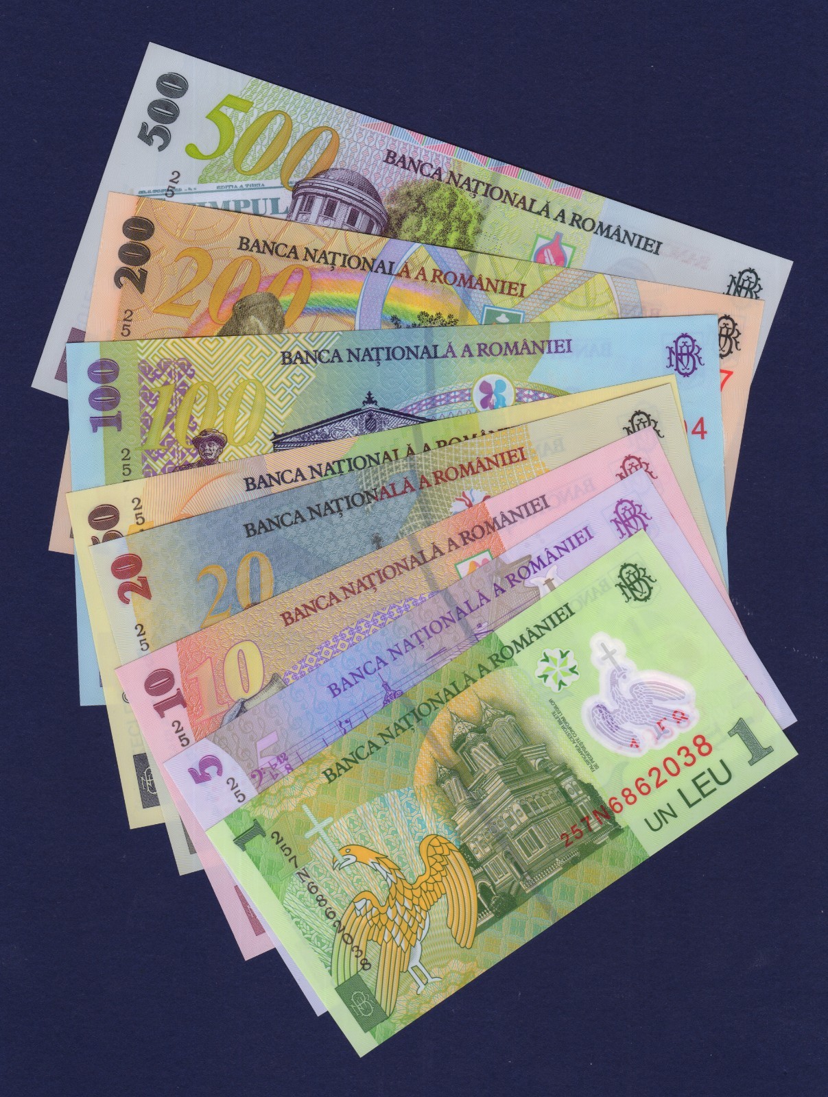 ROMANIA - Full SET - ALL 2025 - 1+5+10+20+50+100+200+500 Lei POLYMER (2005) UNC