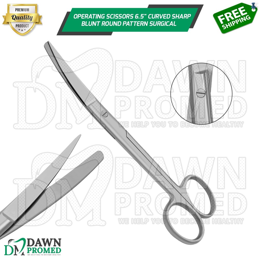 Operating Scissors 6.5" Curved Sharp Blunt Round Pattern Surgical Instruments