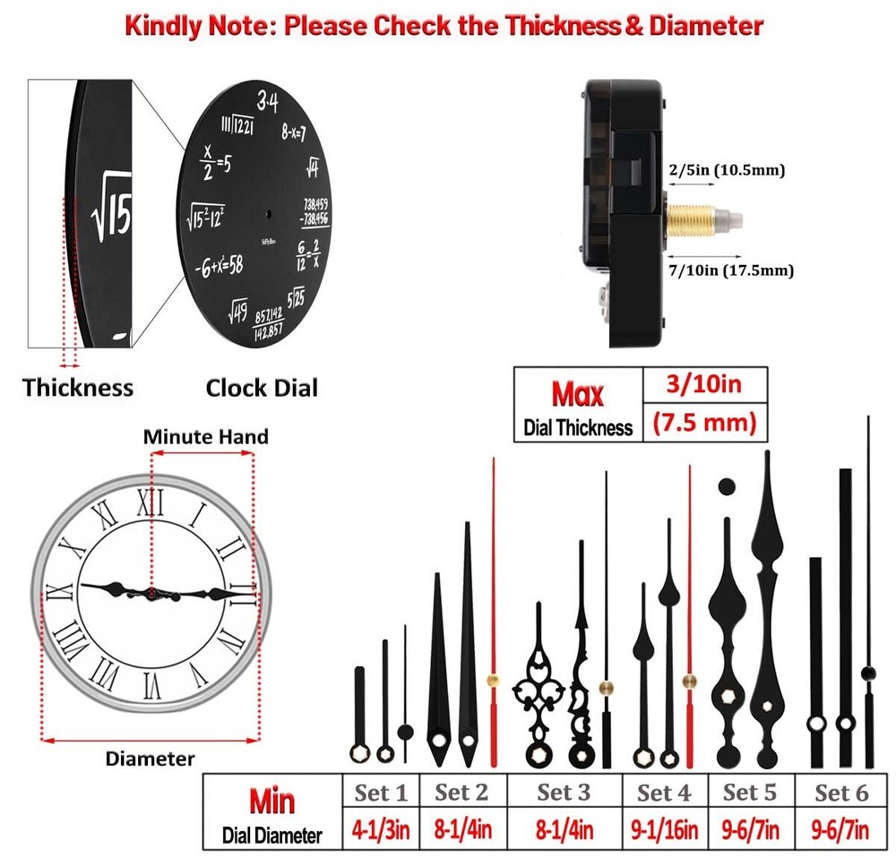 2 Non Ticking Clock Movements with 6 Pack Different Size Clock Hands DIY Repa...
