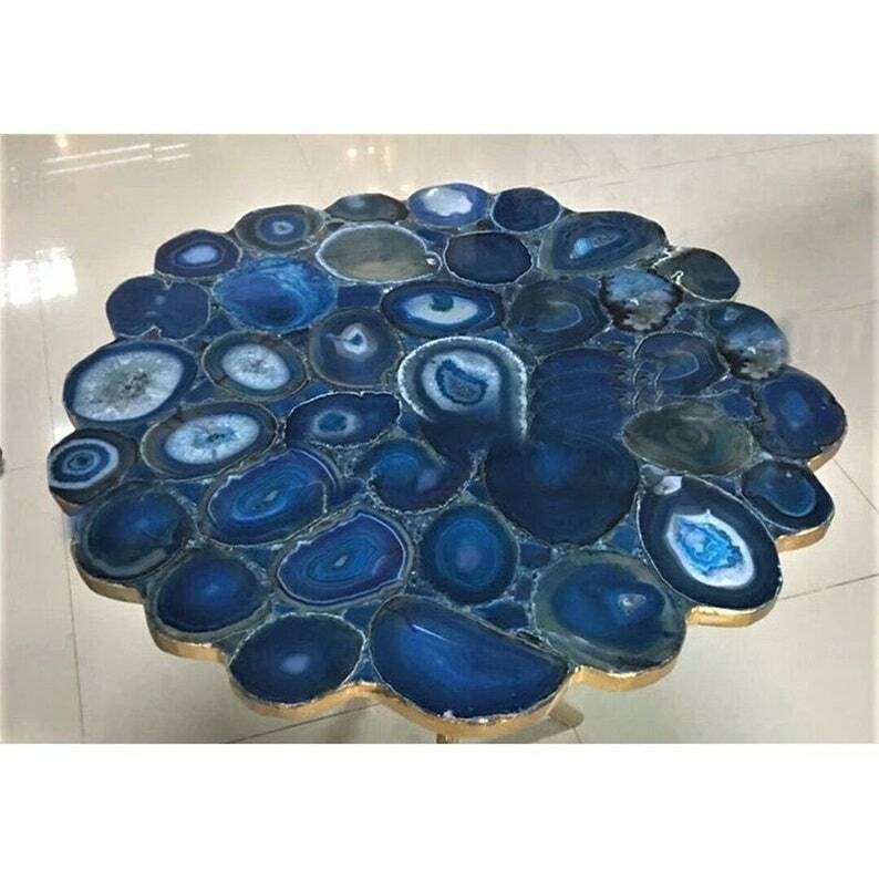 21" Blue Agate Table Top semi precious stones Work