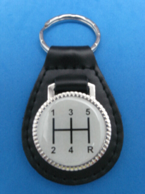 5 SPEED PATTERN BLACK LEATHER KEYRING KEYFOB SILVER #512