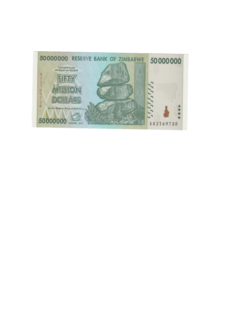 ZIMBABWE 2008 50 MILLION DOLLARS BANKNOTE P79 UNCIRCULATED
