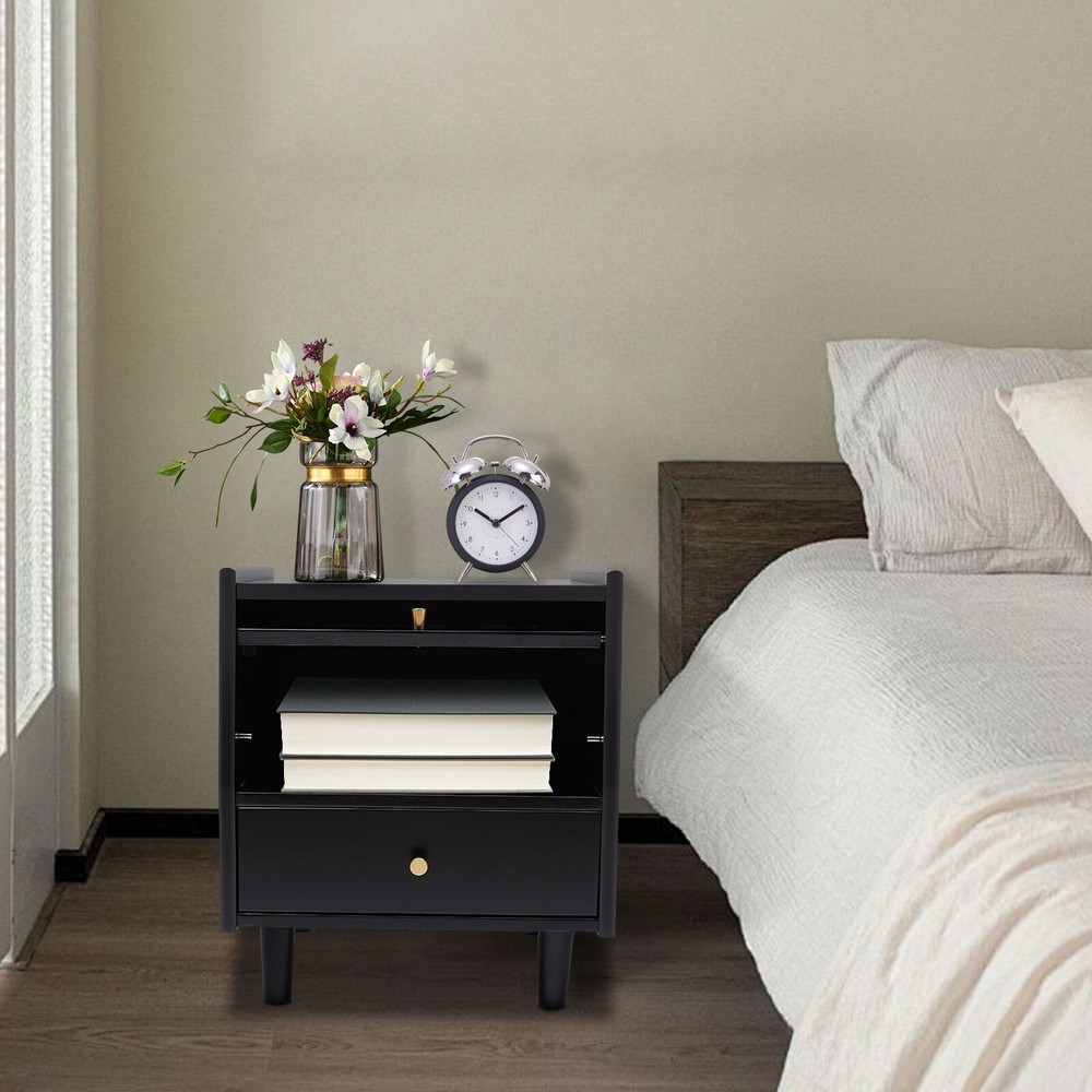 Modern Minimalist Rechargeable Multi-Functional Solid Wood Bedside Nightstands