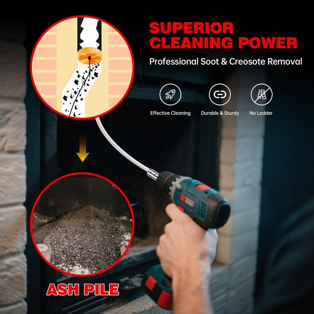 Chimney Sweep Kit with 8 Flexible Rods - Chrome Locking System