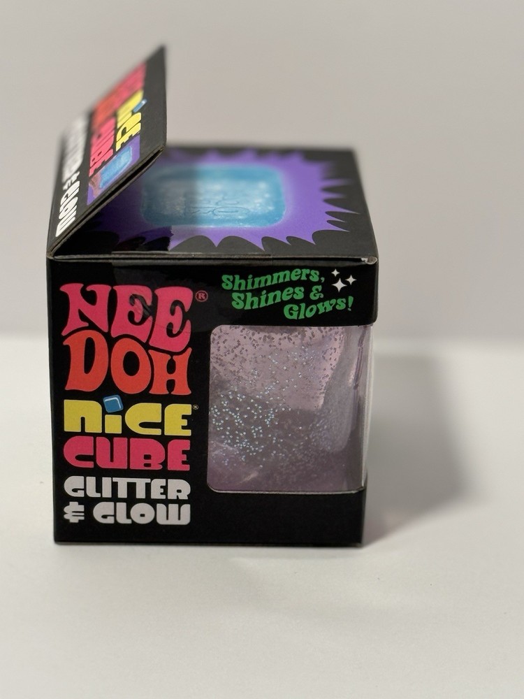 Nee Doh Nice Cube Glitter Glow in the Dark Super Solid Squish Squeeze Ball