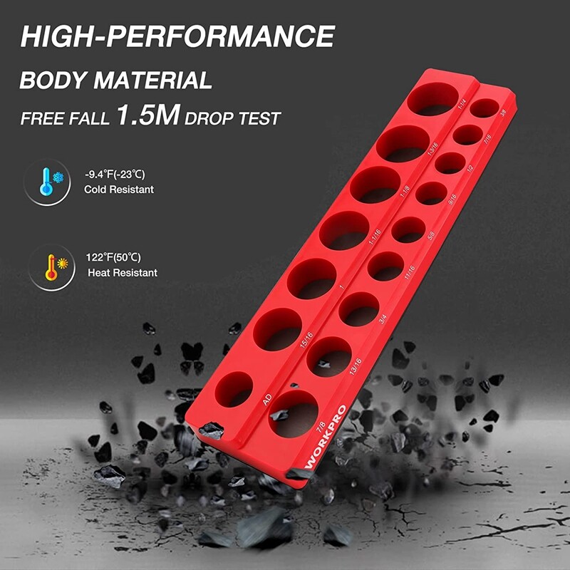 WORKPRO 2PC 1/2" Magnetic SAE Metric Socket Organizer Set Socket Holder Cart Set