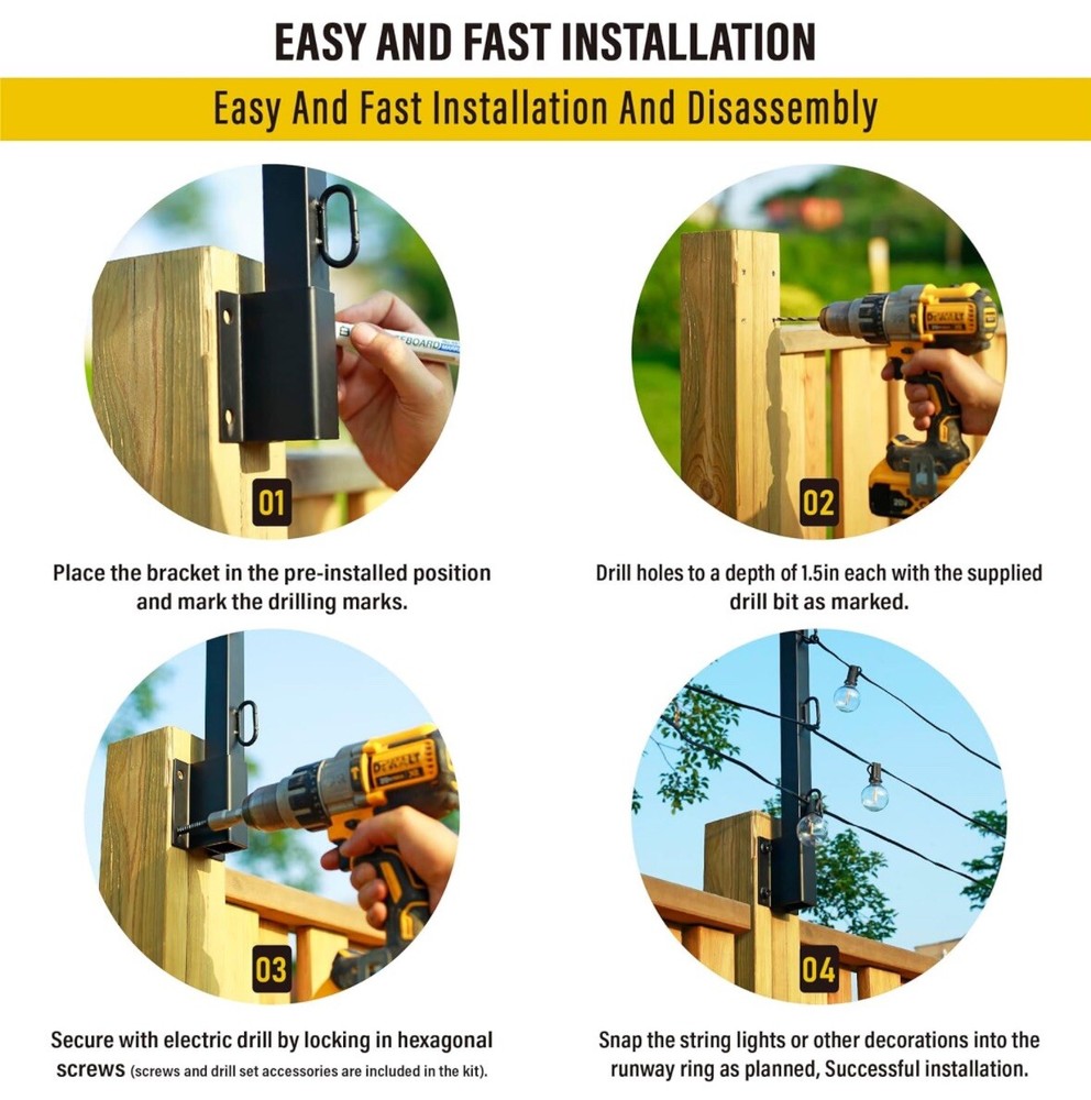 4-Pack String Light Poles Mount On Post, Pole Or Wall 23.5 Inch-NEW