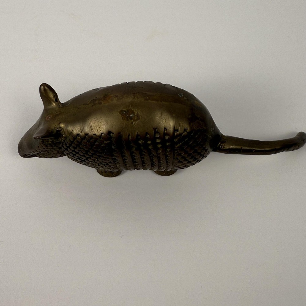 Solid Brass Armadillo Figurine Paperweight Small Desk Decor Animal Statue