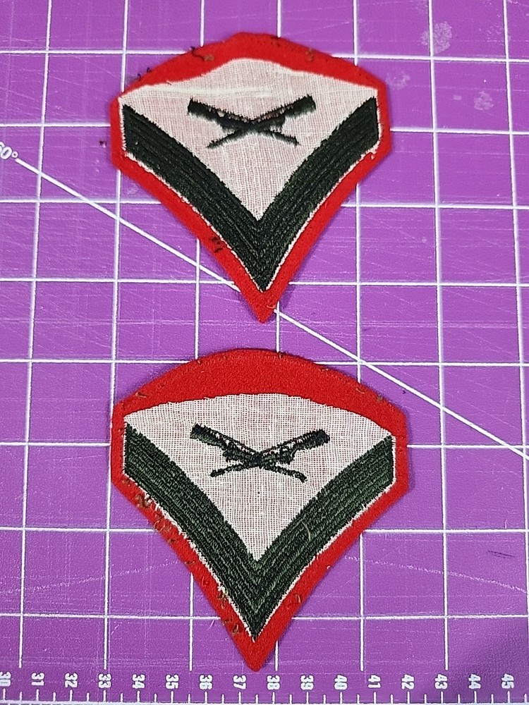 USMC Lance Corporal E-3 Green on Red Embroidered Chevrons