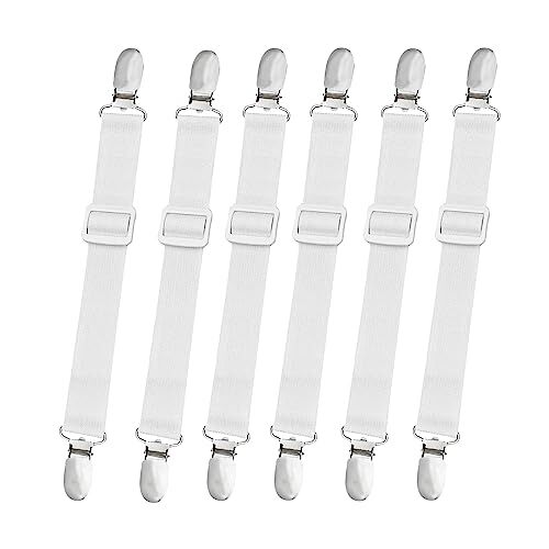 10 pcs Adjustable Bed Sheet Straps,Bed Sheet Clips, Elastic Bed Fitted White