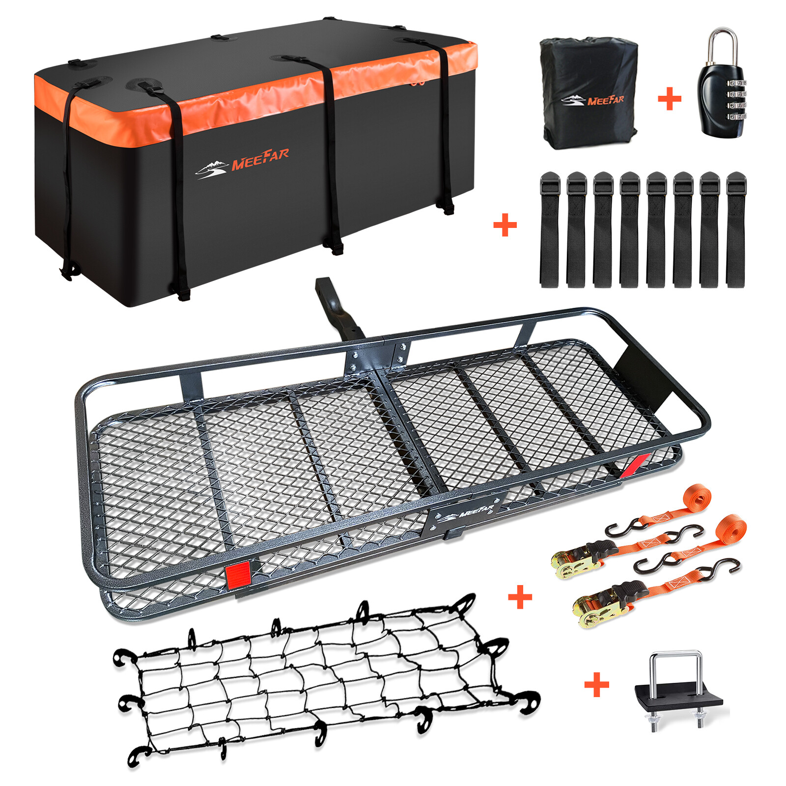 Hitch Mount Cargo Carrier Basket 60"X20"X6" with 16 Cuft. Waterproof Cargo Bag
