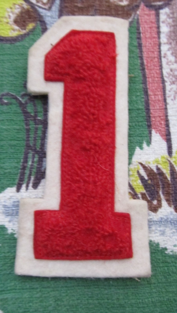 Vintage white & red 1 Varsity number patch