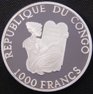2004 Congo Large Silver Color Proof 1000 fr Airplane-DC-7