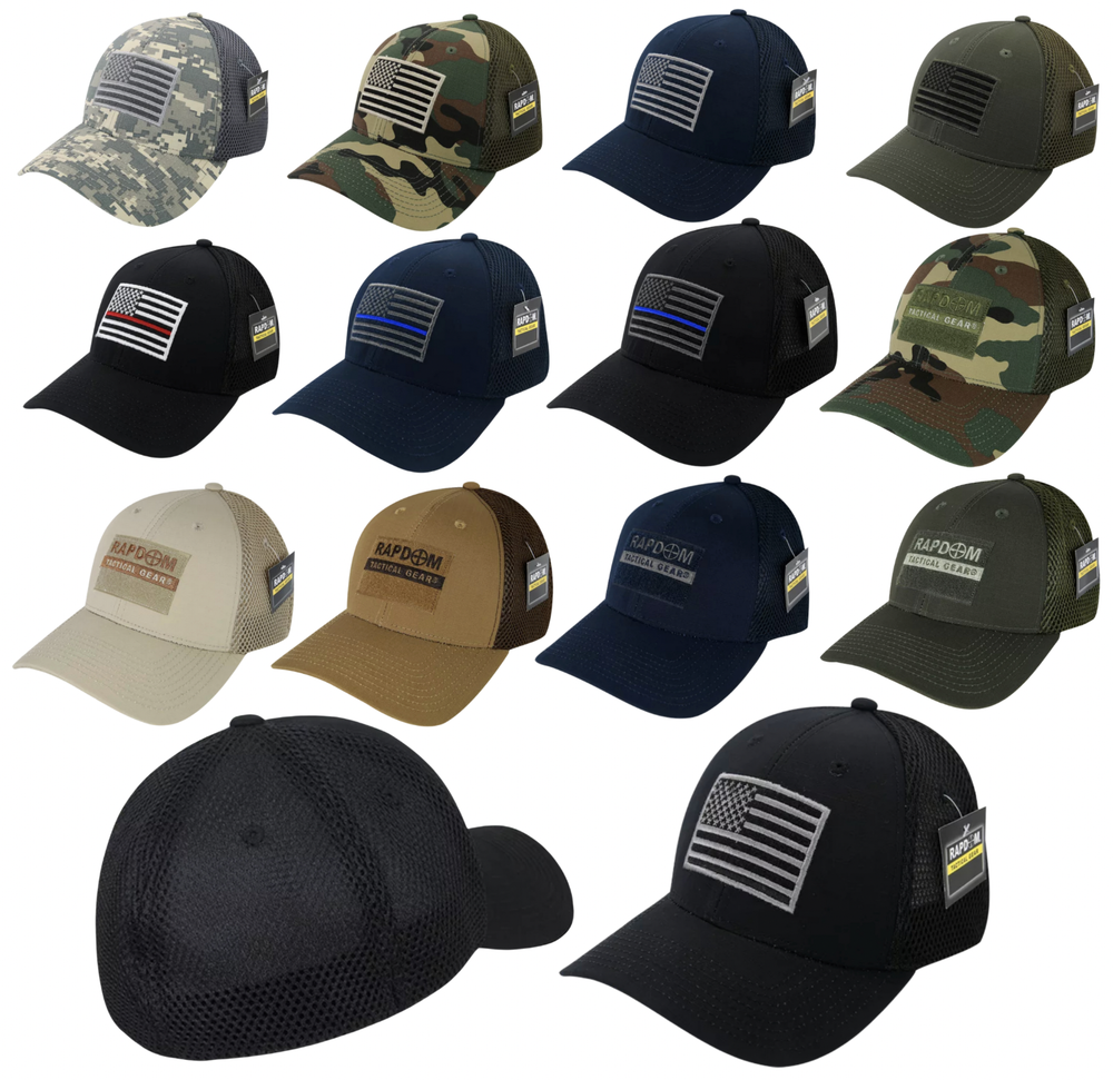 Tactical Ripstop Flex Baseball Cap Mesh Military Operator Hat - Black USA Flag