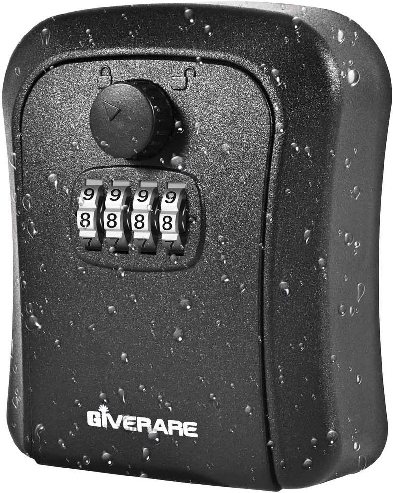Key Lock Box, Wall Mount 4 Digits Combination Lockbox Outside, Waterproof Outdoo