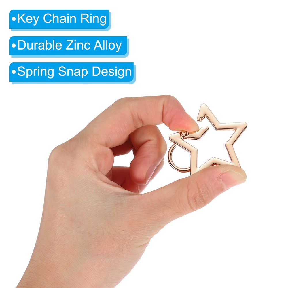 2Pcs Star Shaped Spring Snap Keychain Clip Trigger Keychain W Ring Gold/Silver