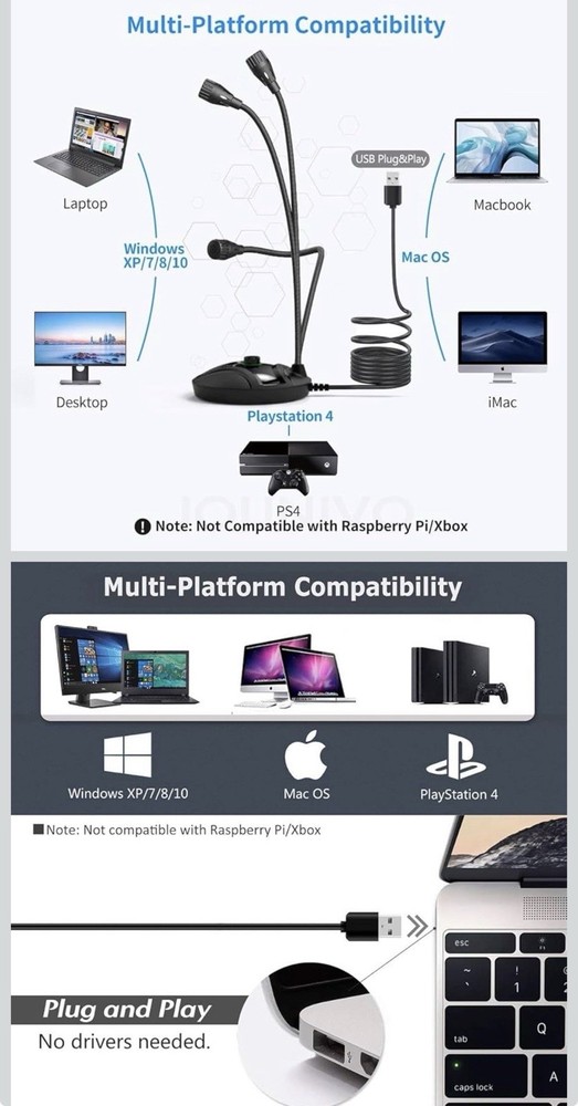 JOUNIVO USB Computer Microphone JV605 PRO with Mute Button & Volume