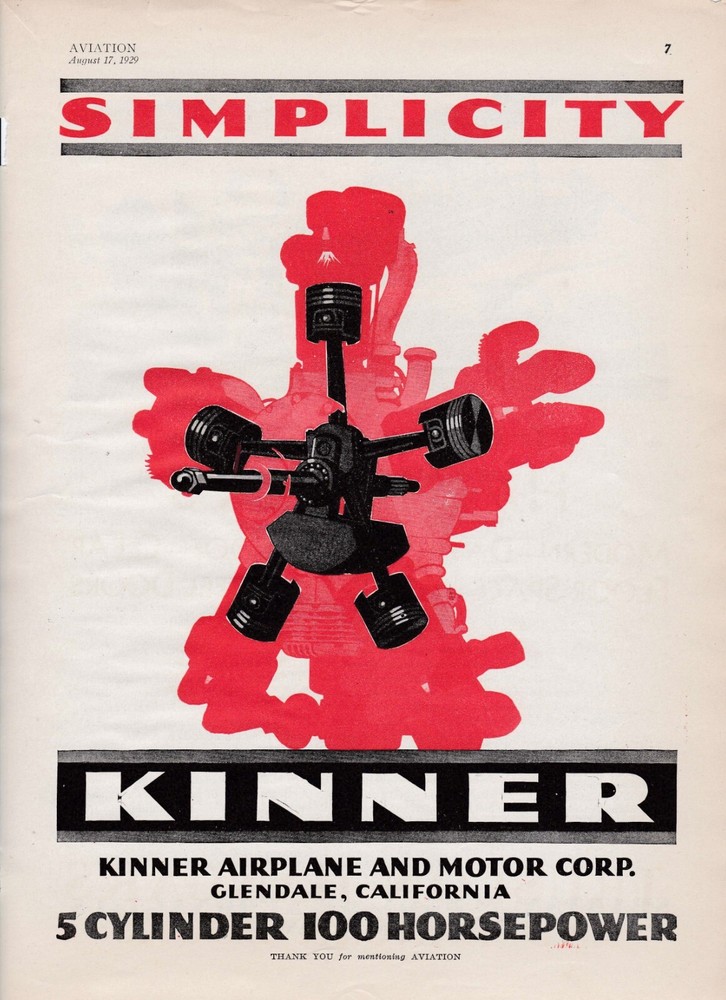 1929 Kinner Aircraft Engine Ad 10/23/2024ff