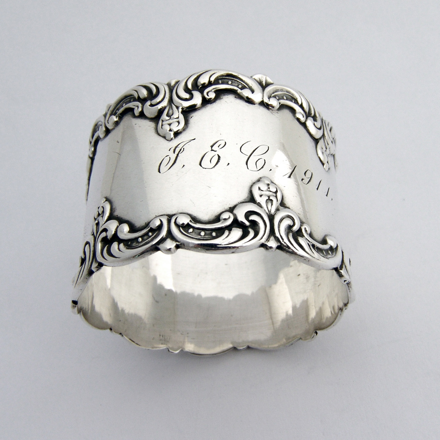 Scroll Border Napkin Ring Gorham Sterling Silver Mono JEC 1911
