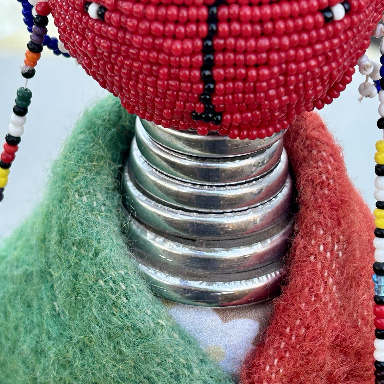 Ndebele Beaded Fertility Doll with Neck Rings South Africa 1990s Vintage 15¼″