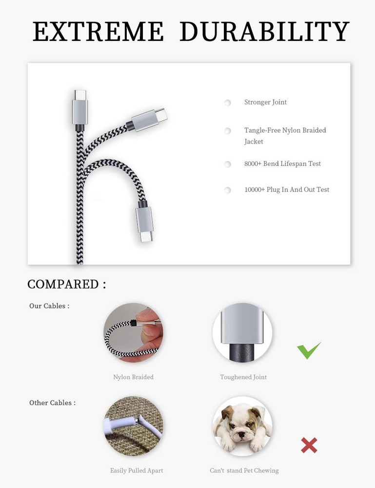 Teeind USB Type C Cable Fast Charging, Tpc001 5 Pack(6Ft 3A) Braided C...