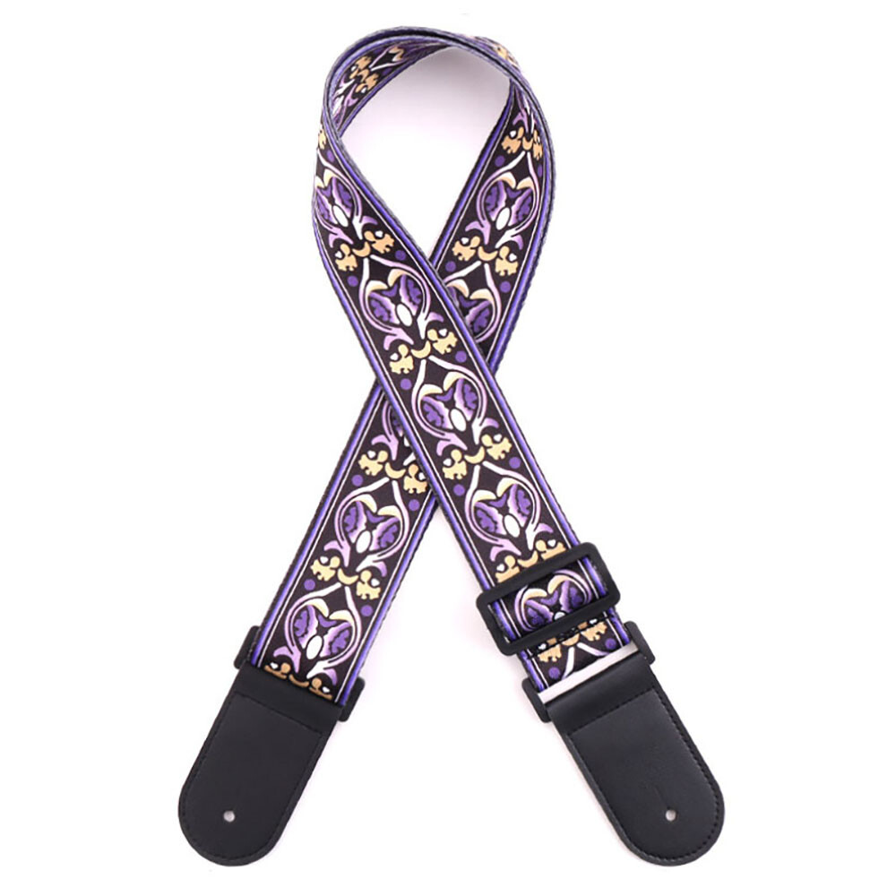 2'' Wide Printed Guitar Strap Polyester Woven With Leather Head