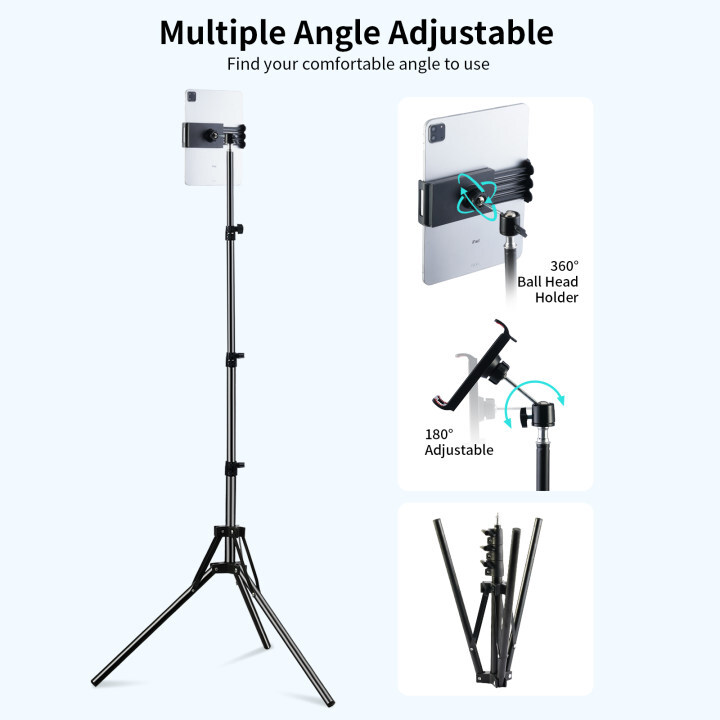 63" Tablet Floor Stand Tripod Holder Bracket Adjustable Phone For 4"-10.9" ipad