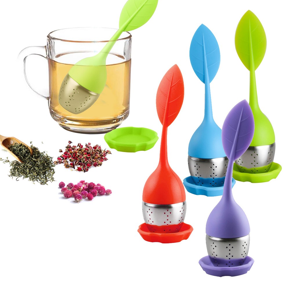 4x Silicone Leaf Tea Infuser Stainless Tea Strainer Herbal Spice Filter Diffuser