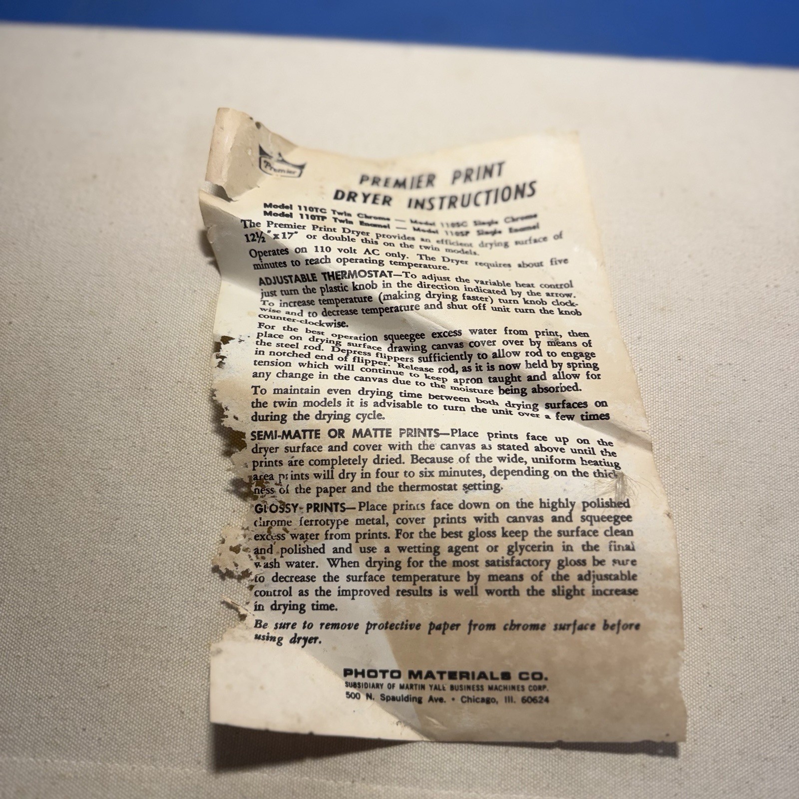 Vintage Premier Thermostatic Print Dryer Model 110 Tested & Works