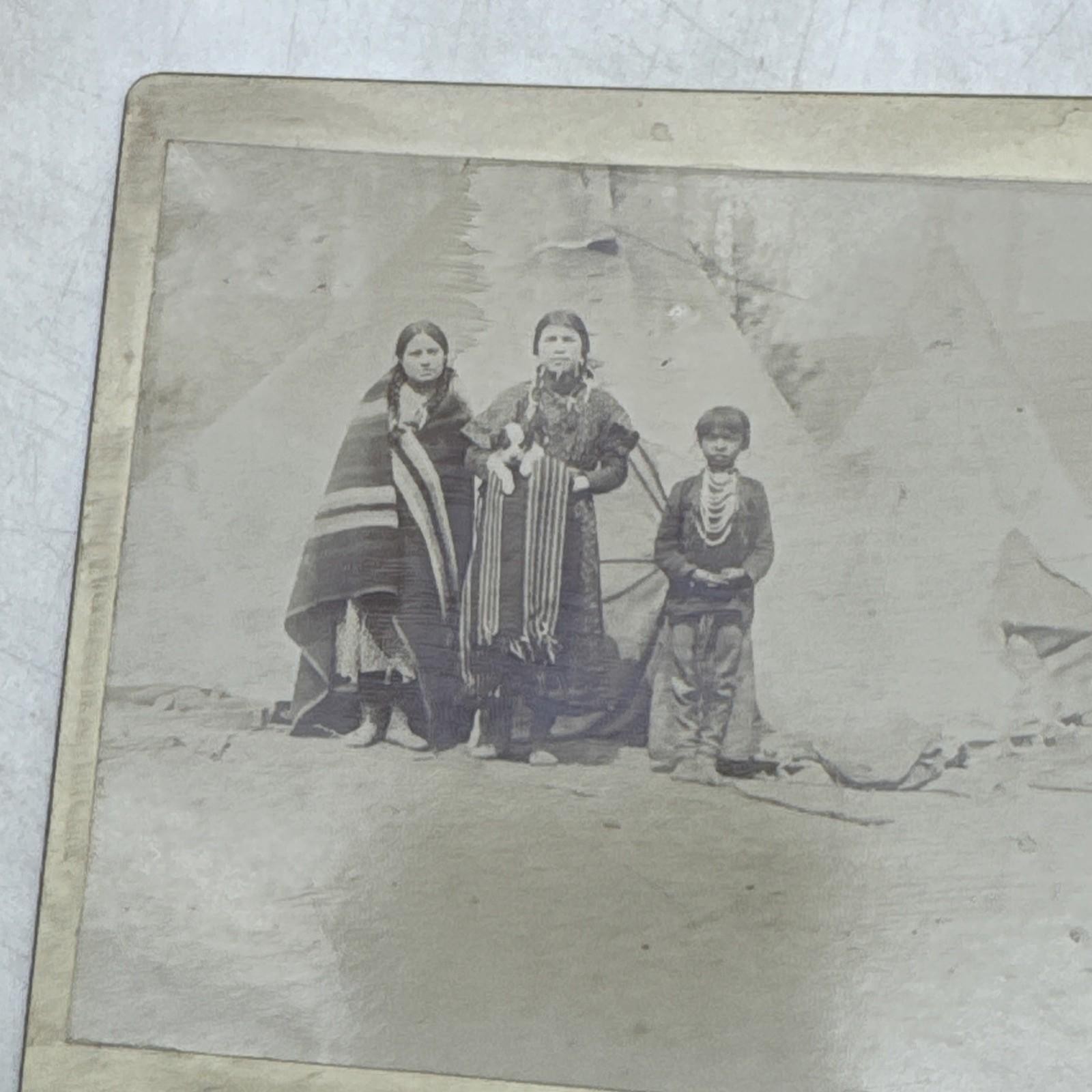 1800s Native American Cabinet Card TeePees Blankets Child Women Photograph